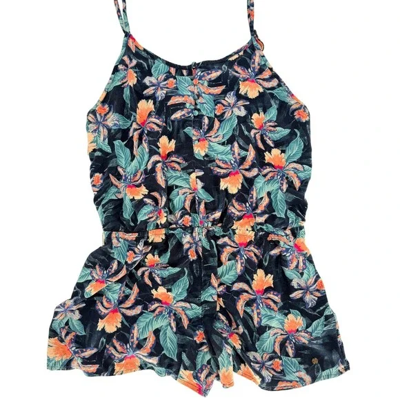 Rip Curl Womens XL Tropical Floral Romper Navy Blue Beach Vacation Festival - Picture 2 of 6